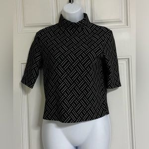 T4a- ZARA Black RETRO Knit Mock Neck Cropped T-Shirt